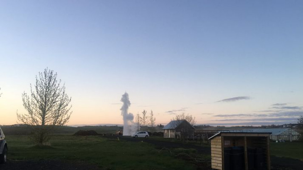 Gejzír fogadta a kertjében az ebédről visszatérő izlandi gazdát
