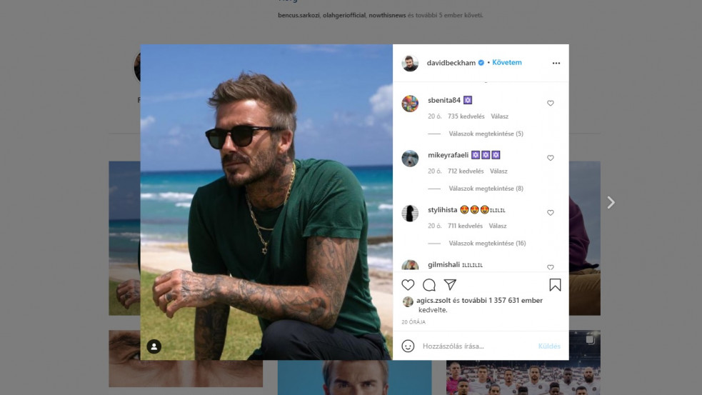 David Beckham Dávid-csillaggal  a nyakában fotózkodott