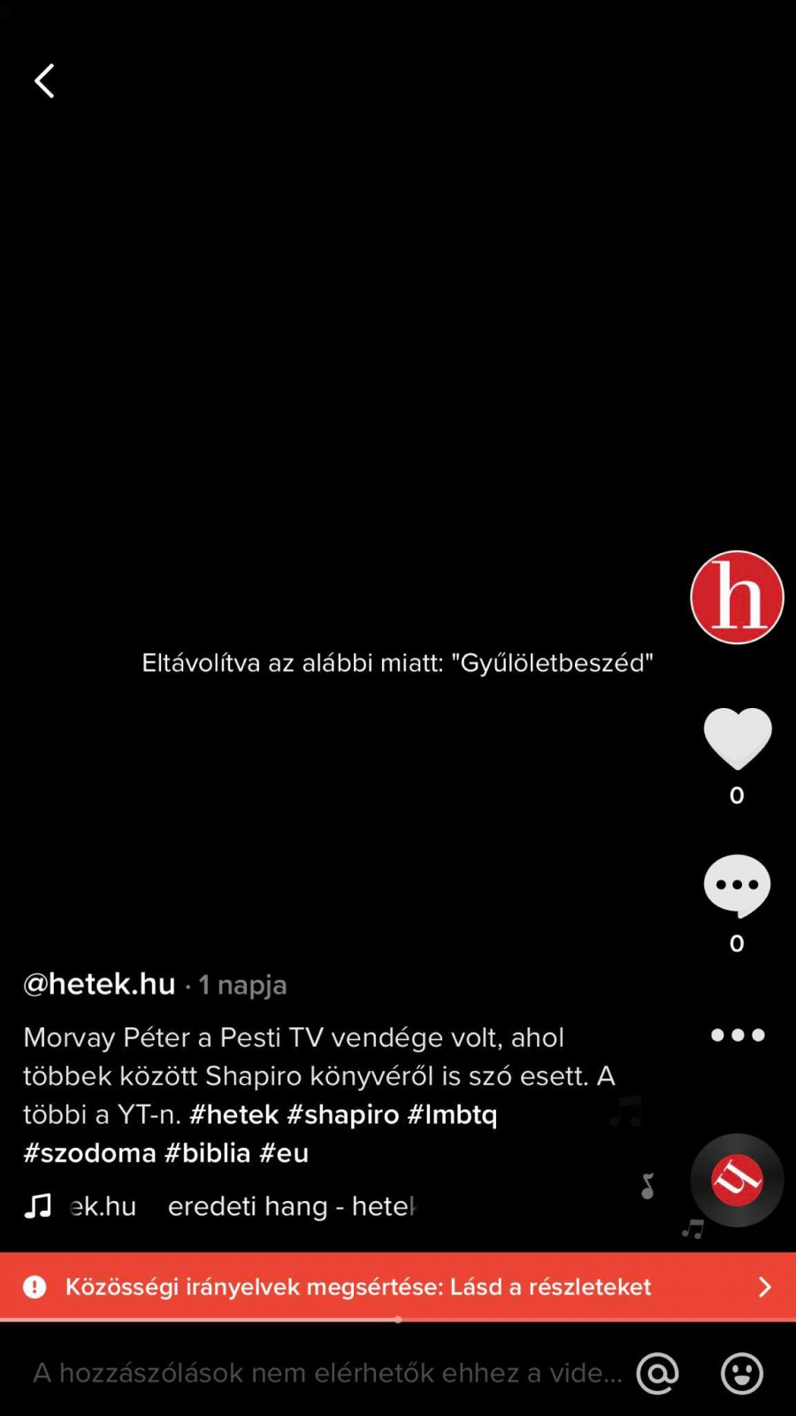 A TikTok letiltásának oka: "gyűlöletbeszéd"