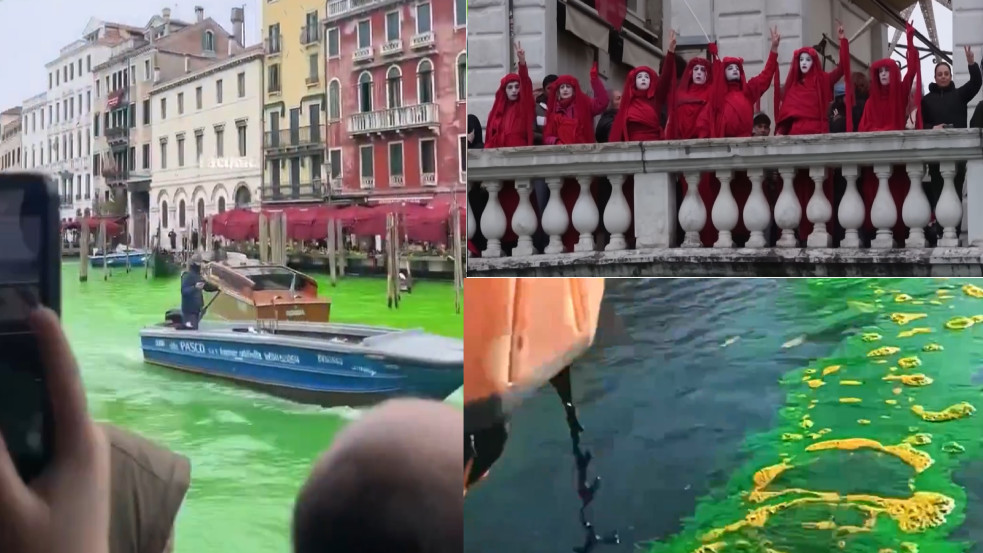 Videó: Zöld festéket öntöttek Greta Thunbergék Velence városi csatornáiba - kitiltották