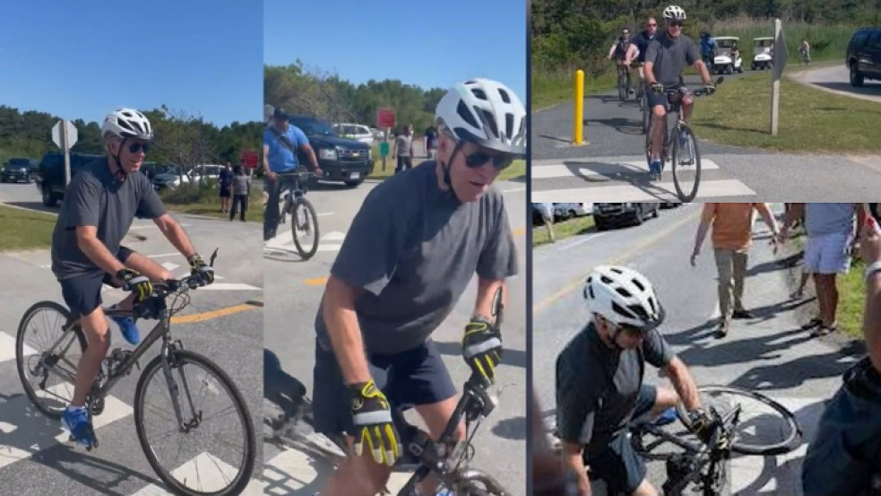 Joe Biden nem tudott leszállni a biciklijéről, kamerák előtt esett el – videó