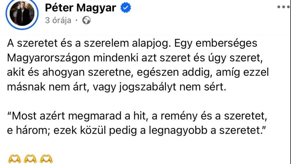 Pál apostol szavaival tett közzé meleg kapcsolatokat is támogató posztot Magyar Péter