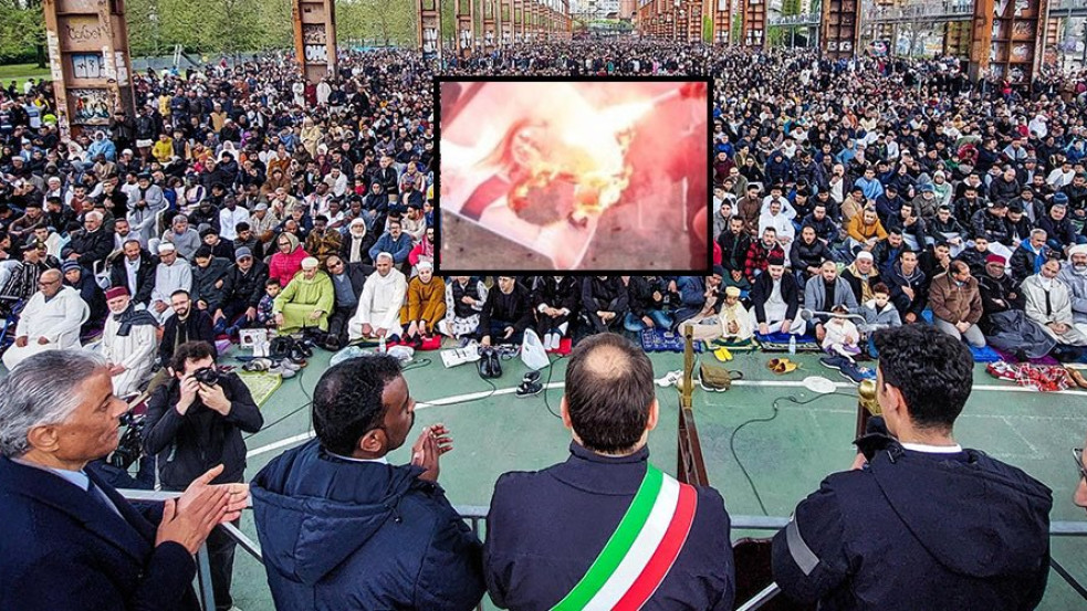 Allahu akbar kiáltások közepette égették el Giorgia Meloni fényképét a ramadán zárónapján Torinóban