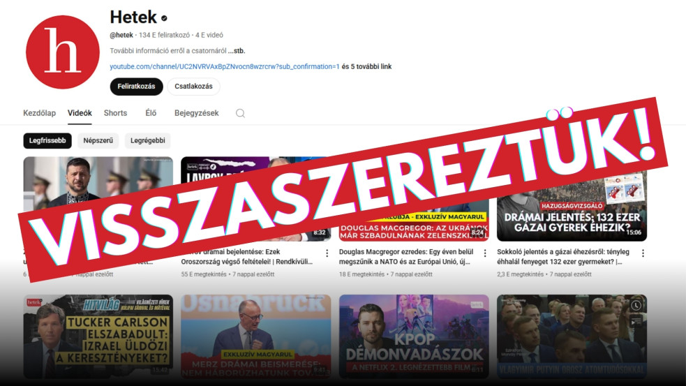 RENDKÍVÜLI: Visszaszereztük a Hetek YouTube csatornáját!