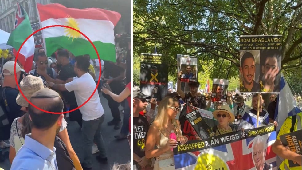 (18+)Izraeli túszok szabadonbocsátásáért tüntető iráni disszidenst fojtogattak Londonban
