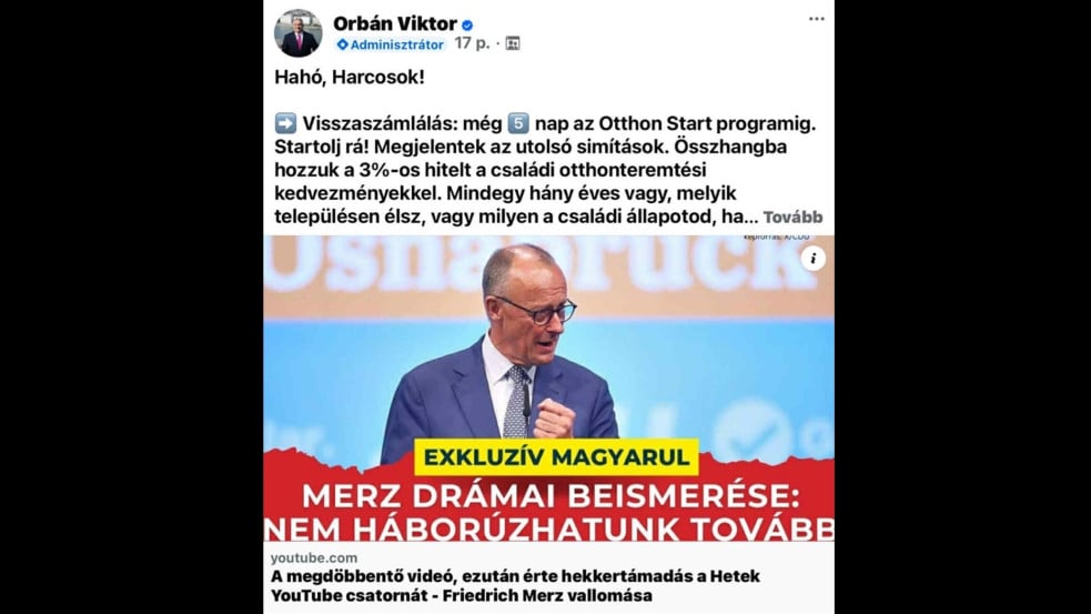 Rendkívüli: Orbán Viktor megosztotta a Hetek egyik törölt videóját