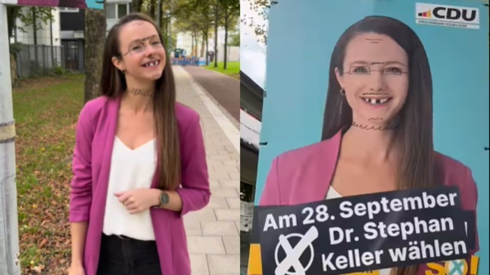 Megrongálták a CDU-s politikus plakátját, ihletet merített belőle - videó