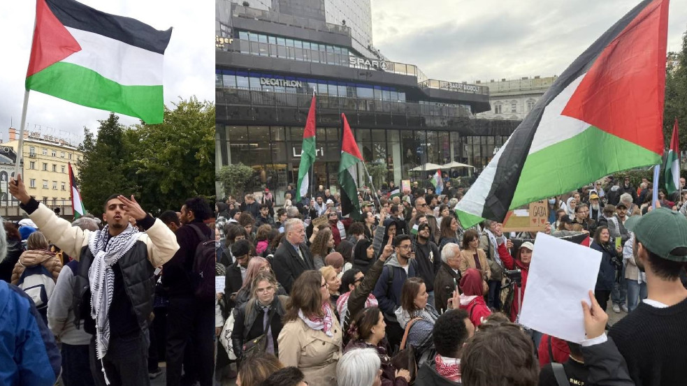 A „népirtó” Izrael ellen tartottak palesztinpárti demonstrációt a Nyugati téren