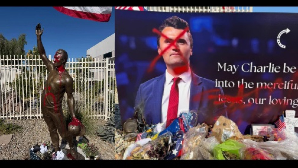 „Sátánra” írták át Jézus nevét Charlie Kirk emlékhelyén, a szobrát is megrongálták
