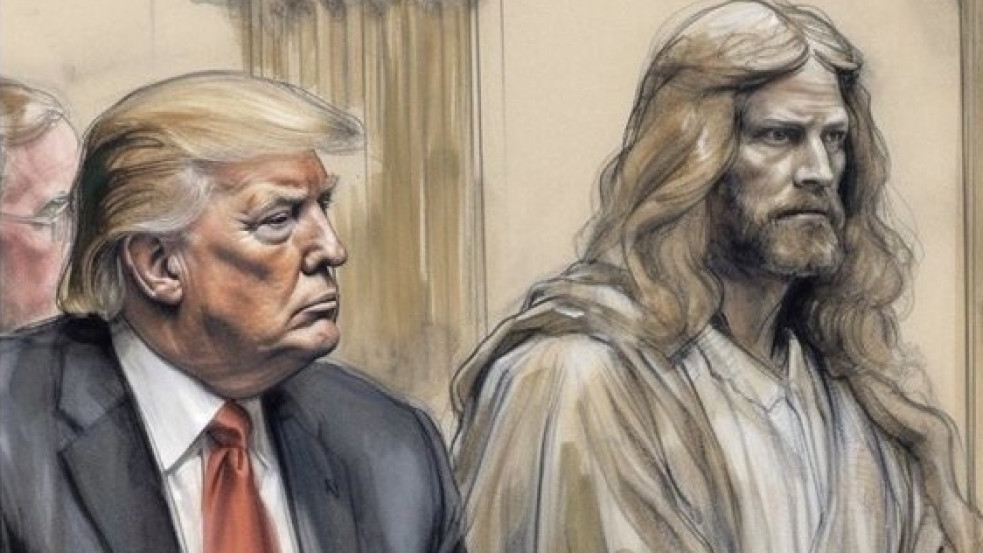 Trump megosztott egy képet, amin Jézus Krisztus mellett ül a tárgyalóteremben