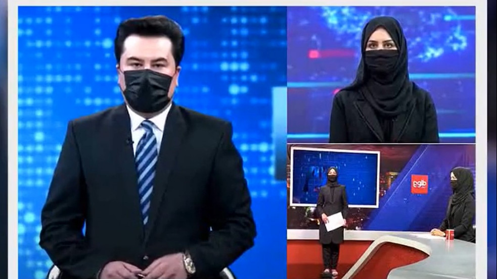 Maszkban tiltakoznak afganisztáni műsorvezetők a kolléganőik kötelező elfátyolozása ellen