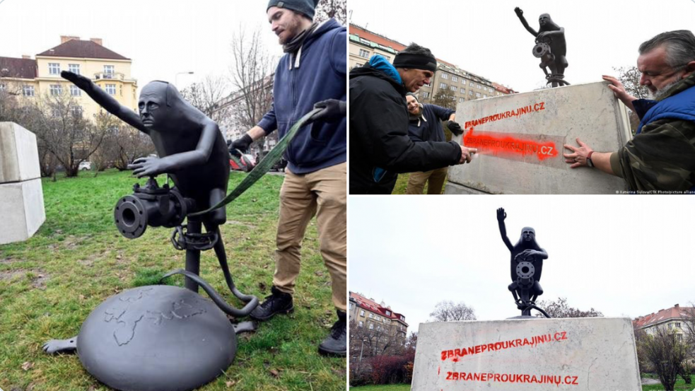 Démoni Putyin-szobrot állítottak ki Prága egyik terén